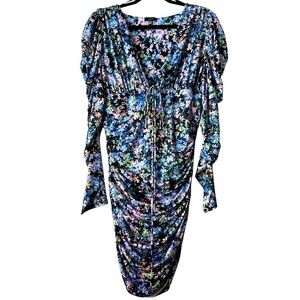 AFRM Floral Mini Long Sleeves Mini Ruched XL Cocktail Dress BNWT